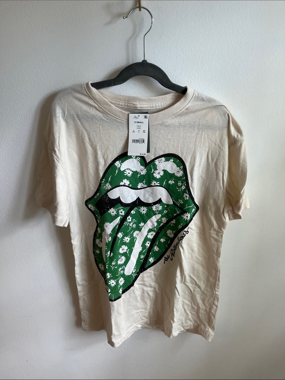 the Rolling Stones Cream Tee with Green Floral Tongue
